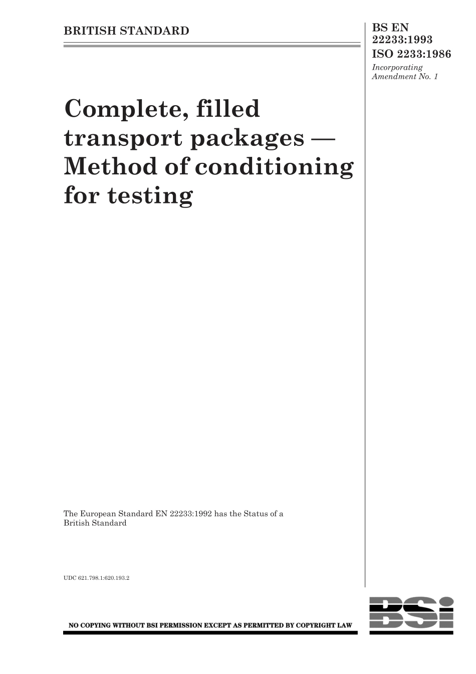 BS EN 22233-1993 (1999) ISO 2233-1986.pdf_第1页