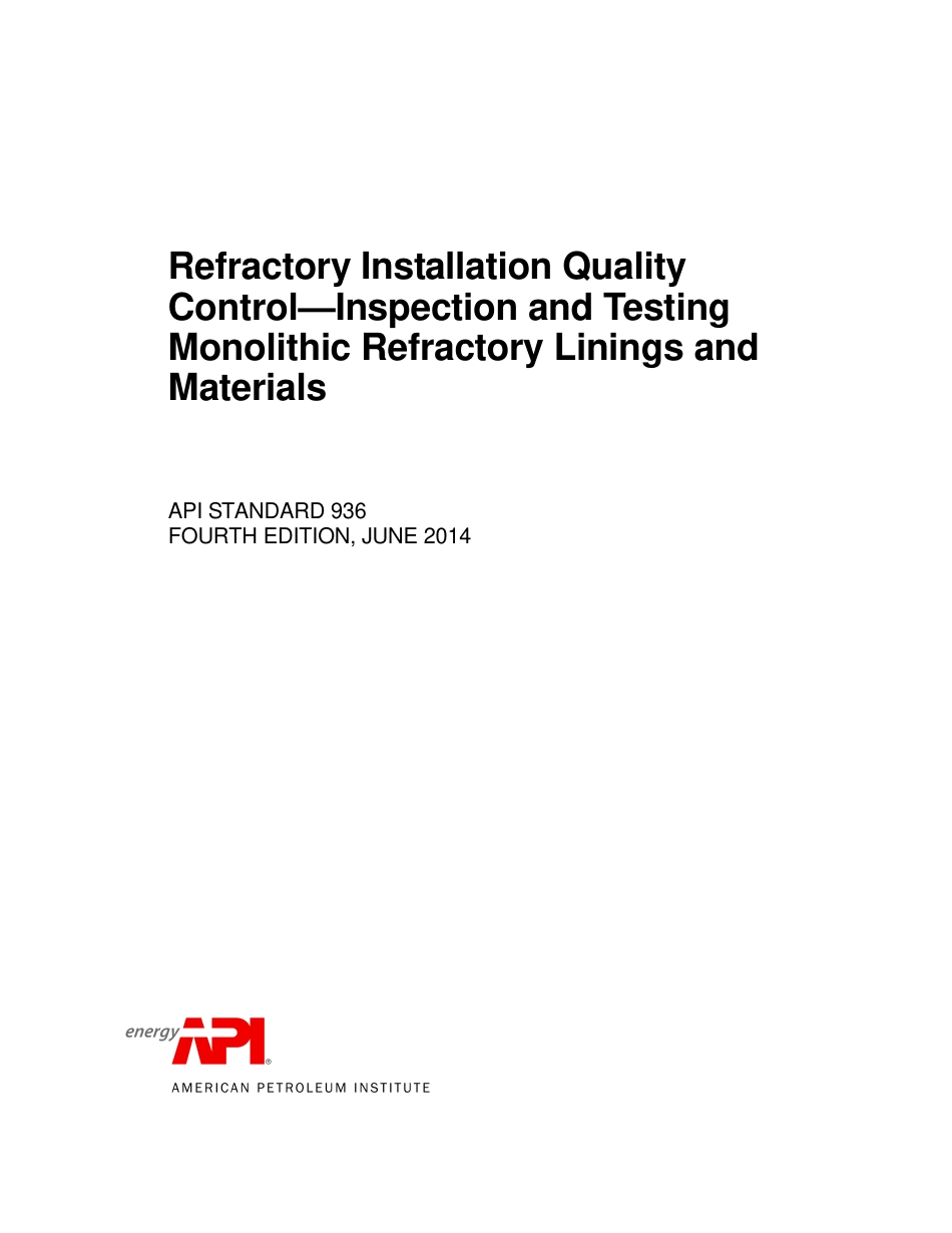 API Std 936 2014 Refractory Installation Quality Control—Inspection and Testing.pdf_第1页