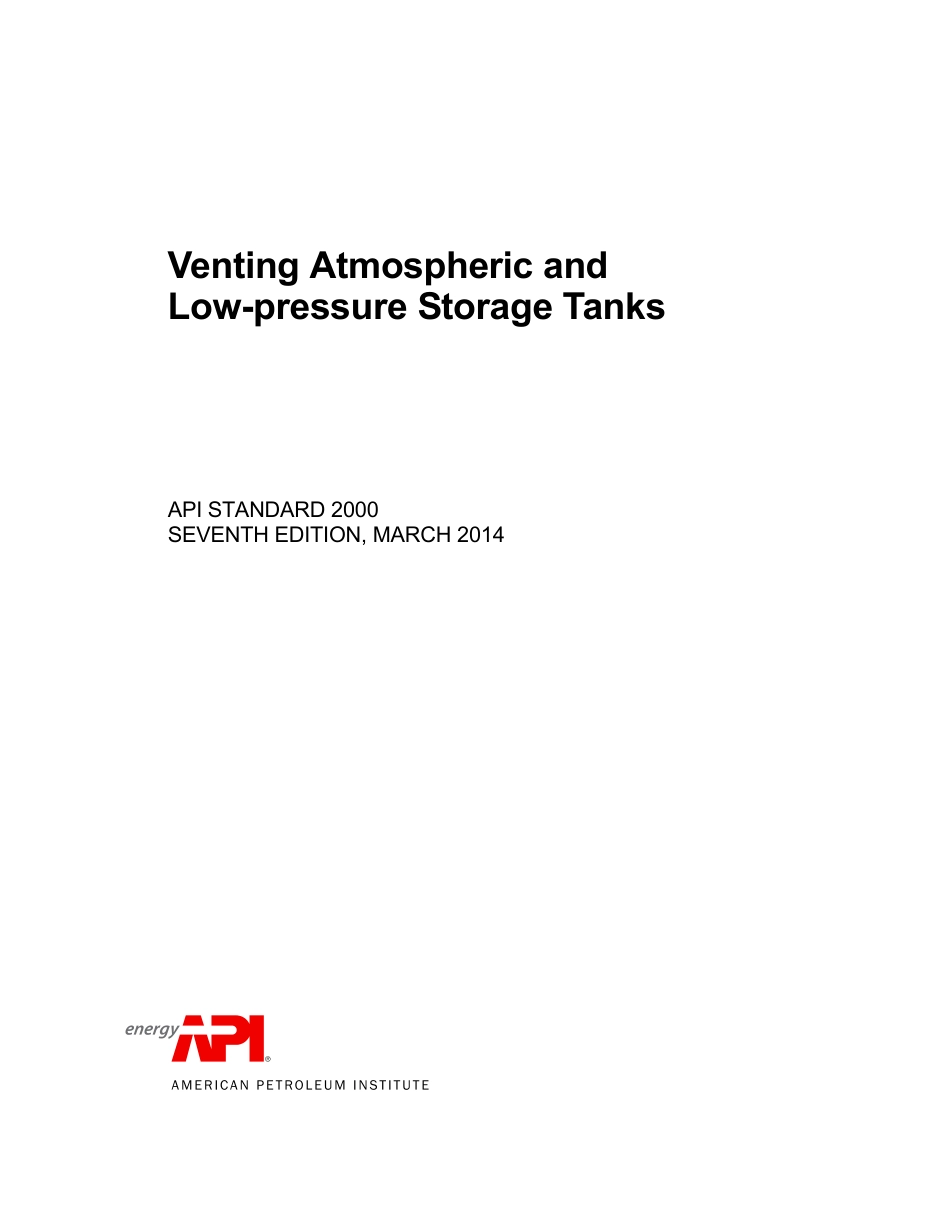 API Std 2000 2014 Venting Atmospheric and Low-Pressure Storage Tanks.pdf_第1页
