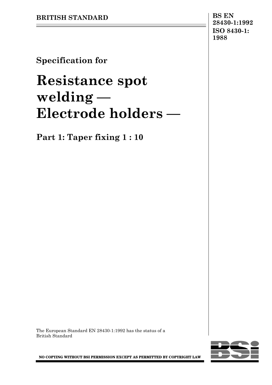 BS EN 28430-1-1992 (1999) ISO 8430-1-1988.pdf_第1页