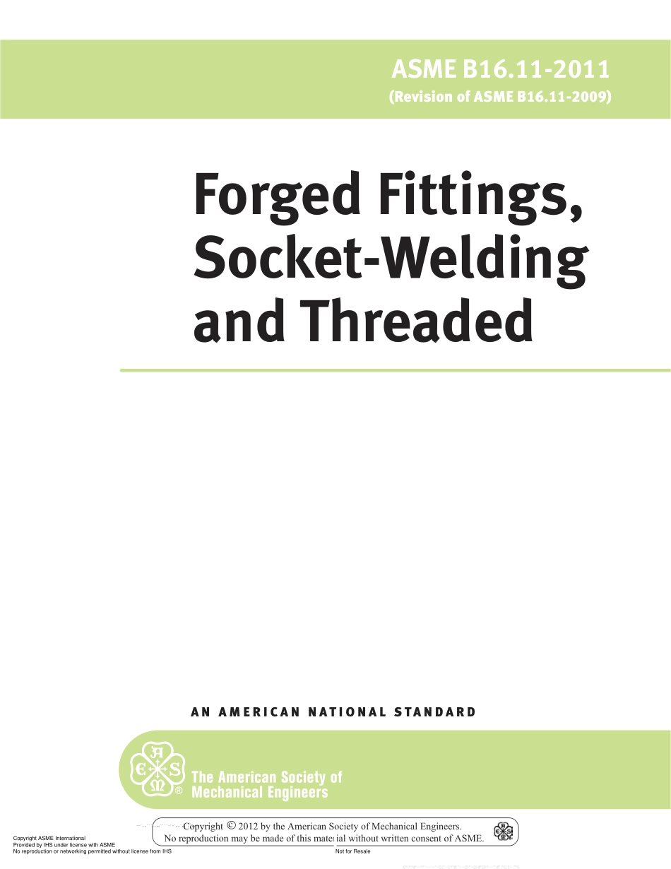 ASME B16.11-2011 Forged Fittings,Socket-Welding and Threaded.pdf_第1页