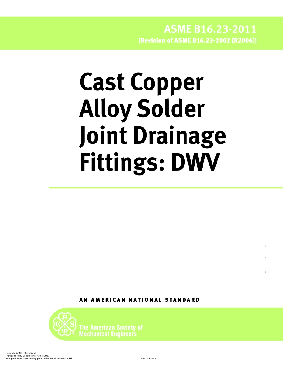 ASME B16.23 2011 Cast Copper Alloy Solder Joint Drainage Fitting.pdf_第1页