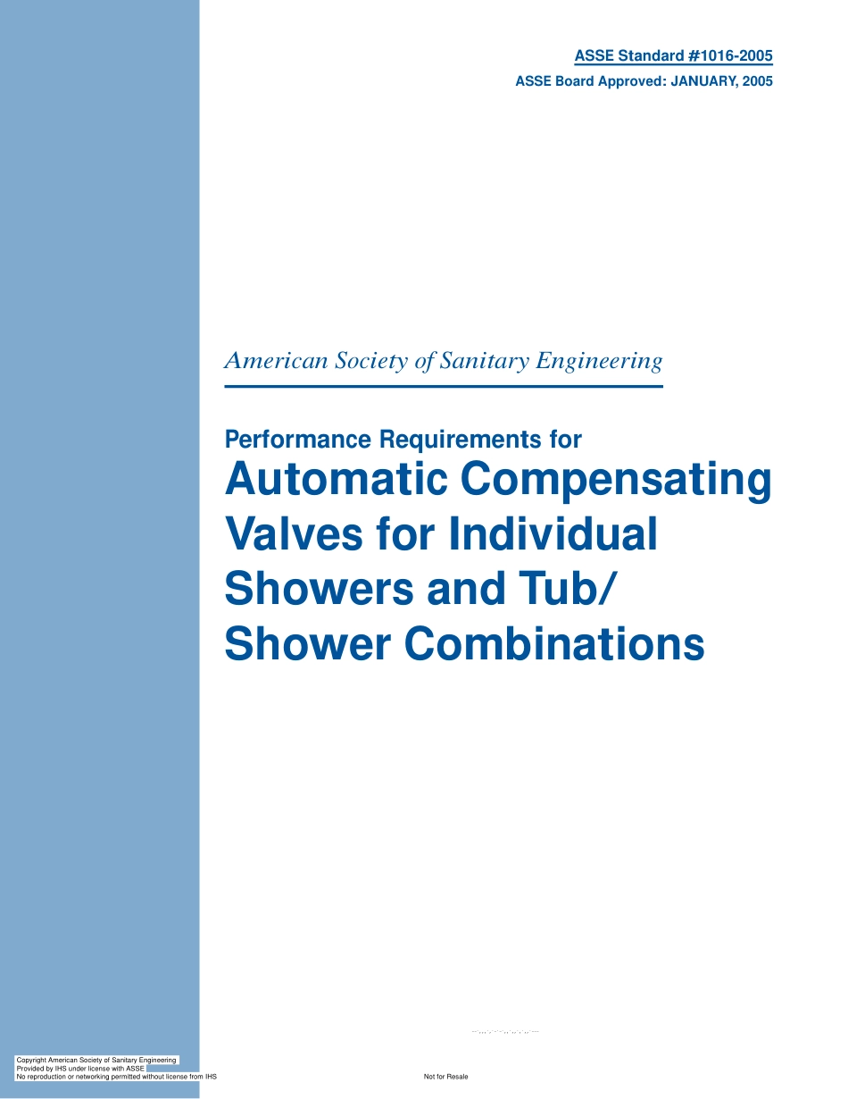 ASSE 1016 - 2005 AUTOMATIC COMPENSATING VALVES FOR INDIVIDUAL SHOWER AND TUB - SHOWER COMBINATIONS.pdf_第1页