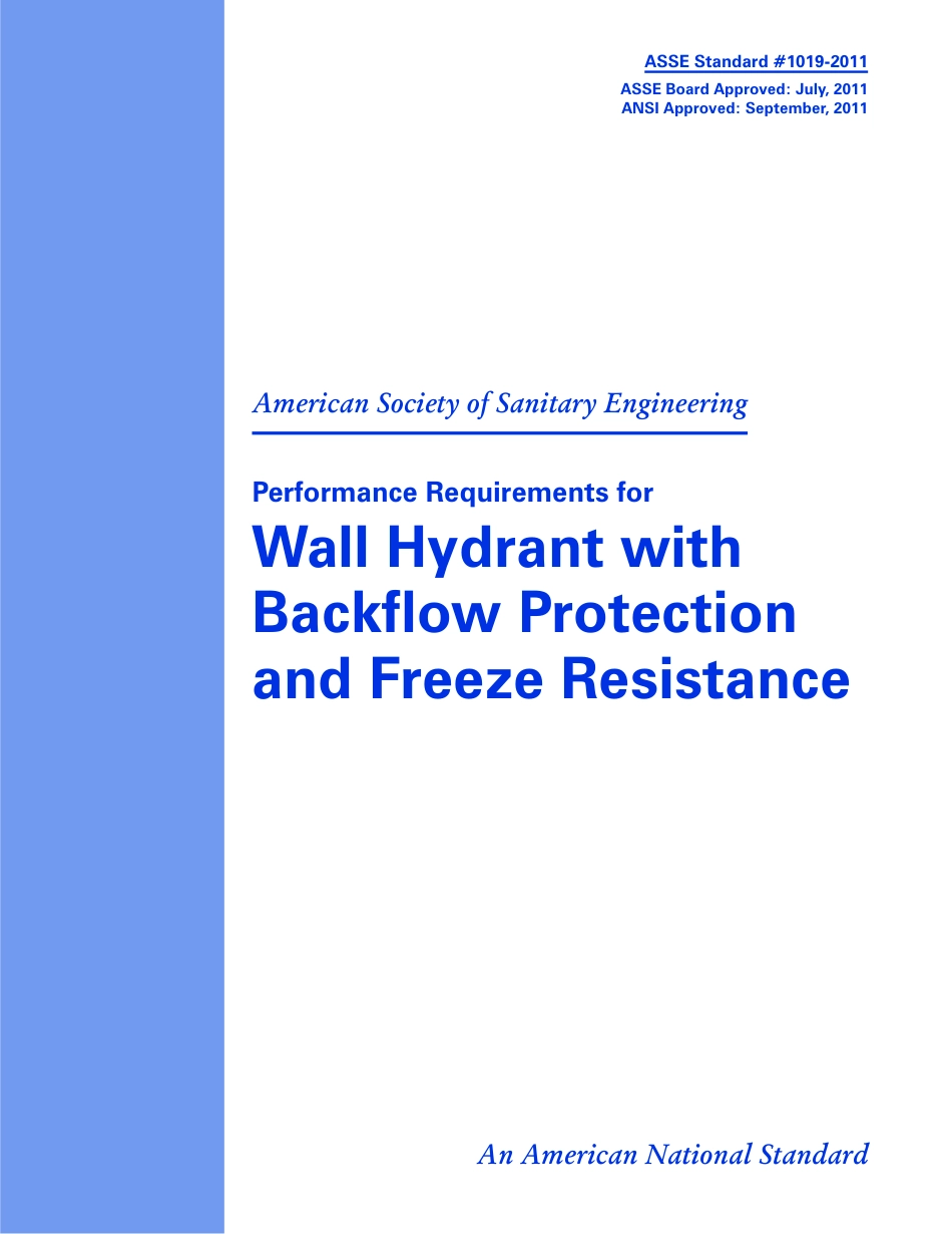 ASSE 1019 - 2011 VACUUM BREAKER WALL HYDRANTS, FREEZE RESISTANT AUTOMATIC DRAWING TYPE.pdf_第1页
