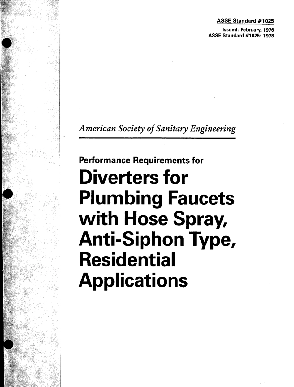 ASSE 1025 - 1978 Diverters for Plumbing Faucets with Hose Spray, Anti-Siphon Type, Resident ial Applications.pdf_第1页