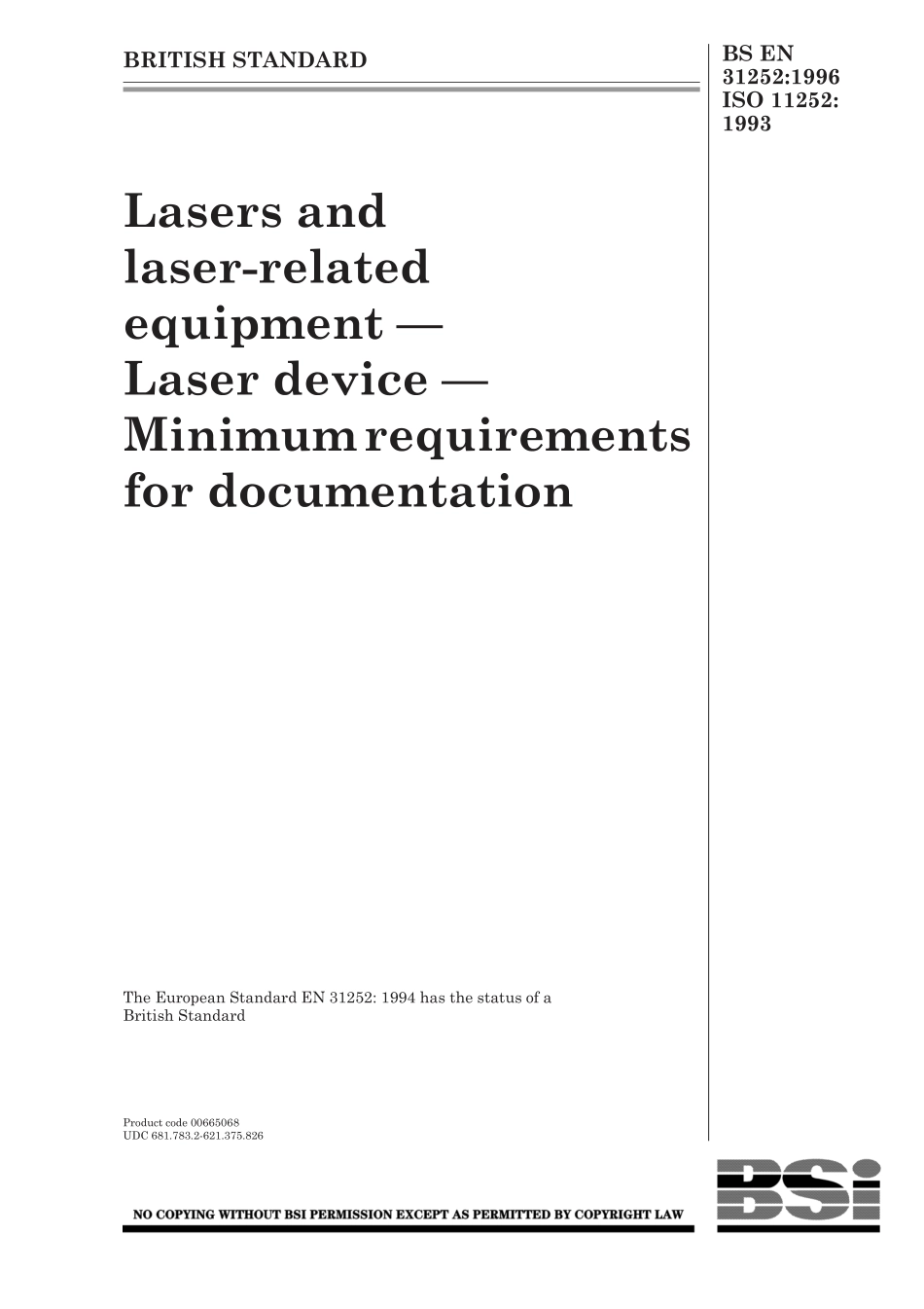 BS EN 31252-1996 (1999) ISO 11252-1993.pdf_第1页