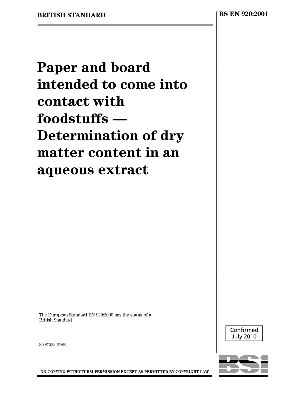 BS EN 00920-2001 (2010).pdf_第1页