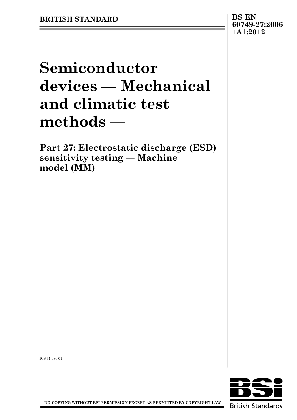 BS EN 60749-27-2006 + A1-2012.pdf_第1页