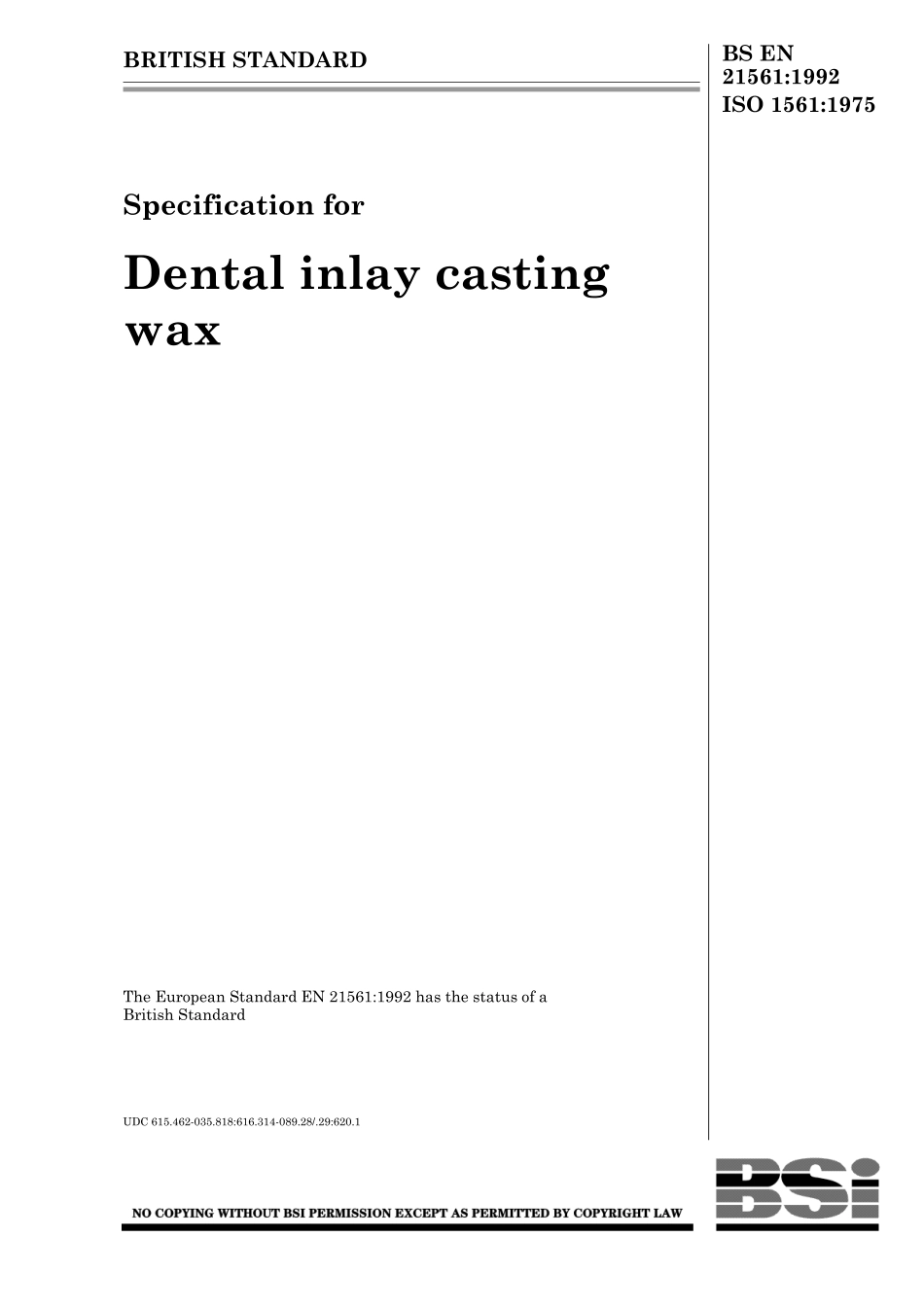 BS EN 21561-1992 (2000) ISO 1561-1975.pdf_第1页