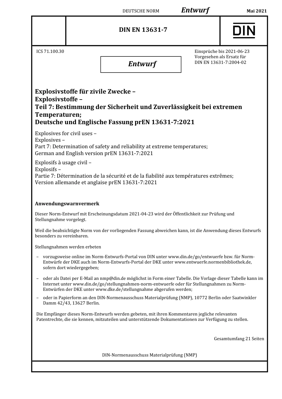 DIN_EN_13631-7_E__2021-05.pdf_第1页