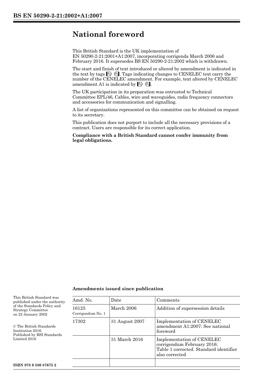 BS EN 50290-2-21-2002 + A1-2007 (2016).pdf_第2页