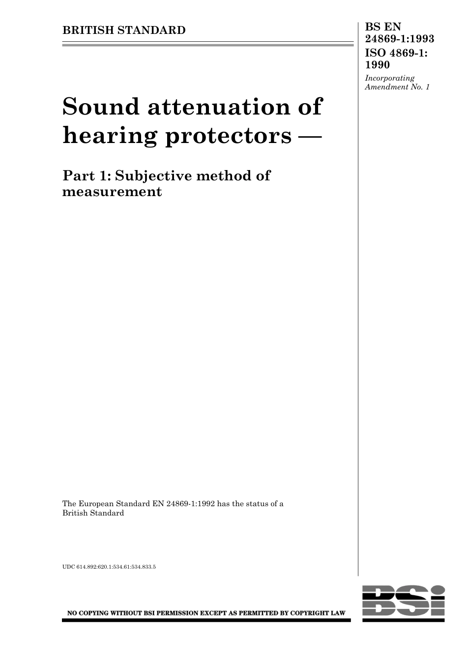 BS EN 24869-1-1993 (1999) ISO 4869-1-1990.pdf_第1页