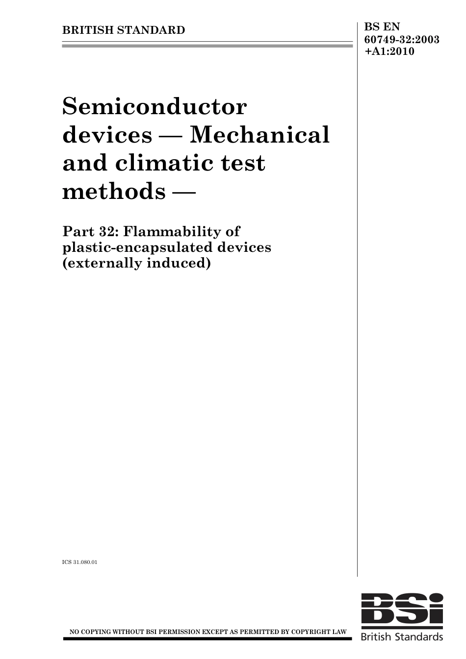BS EN 60749-32-2003 + A1-2010.pdf_第1页