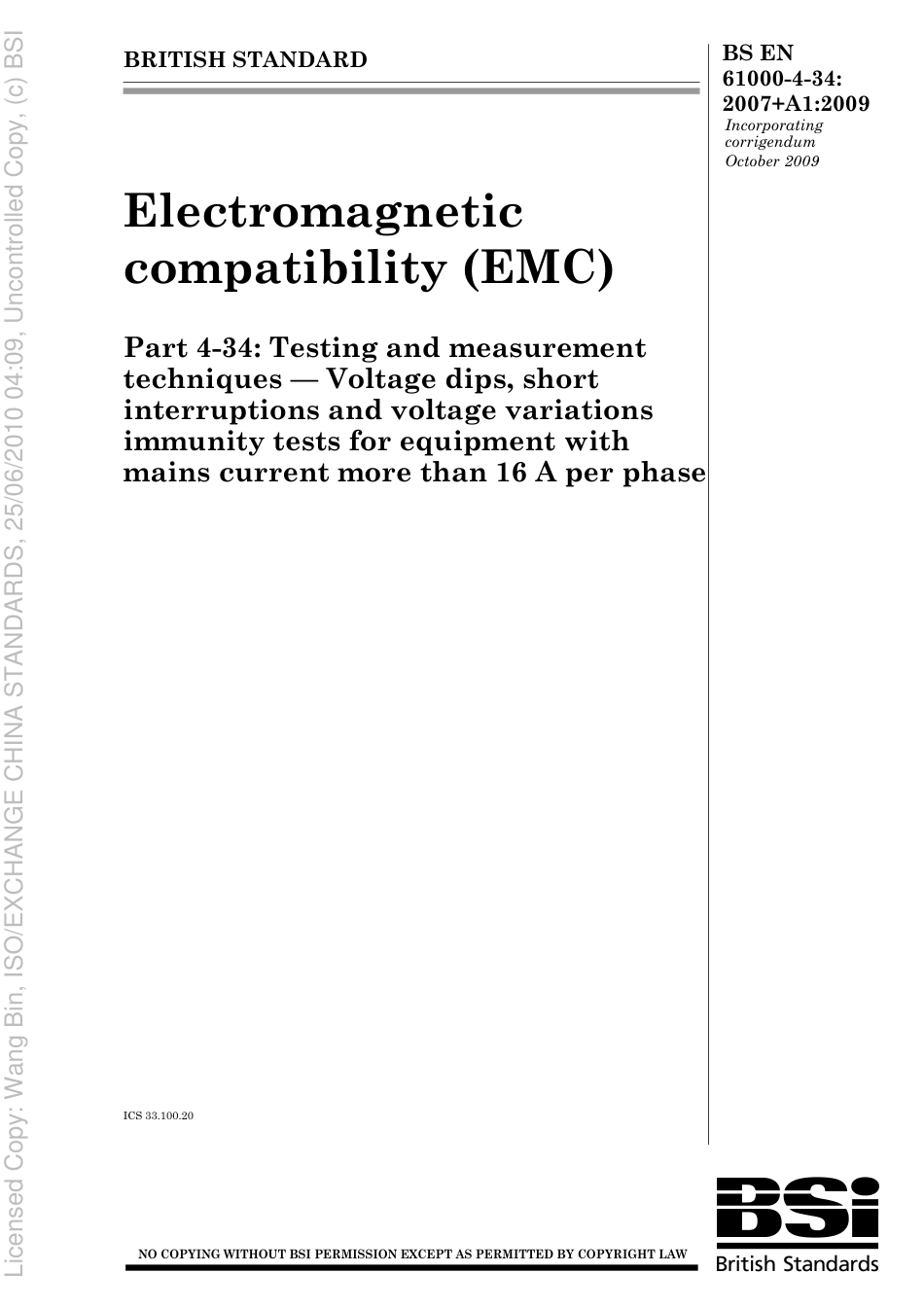 BS EN 61000-4-34-2007 + A1-2009.pdf_第1页