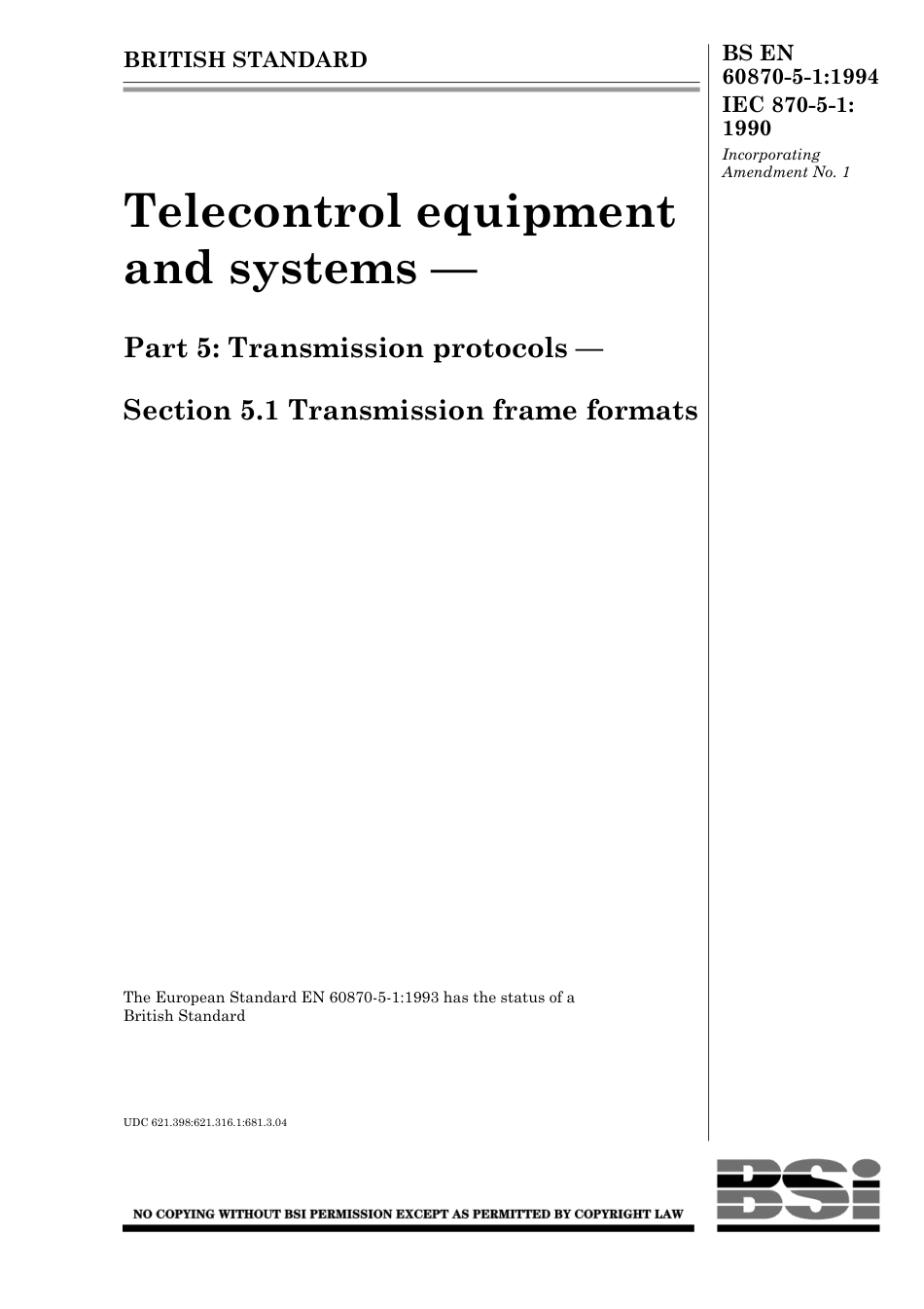 BS EN 60870-5-1-1994 (1999).pdf_第1页