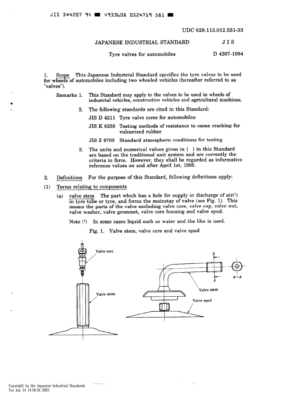 JIS D-4207-  1994       Tyre valves for Automobiles.pdf_第3页