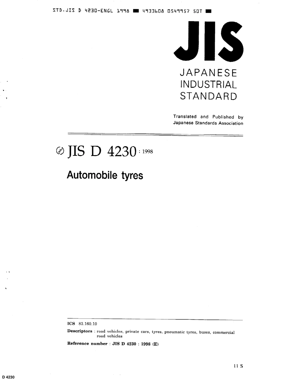 JIS D4230  - 1998                Automobile Tyres.pdf_第1页