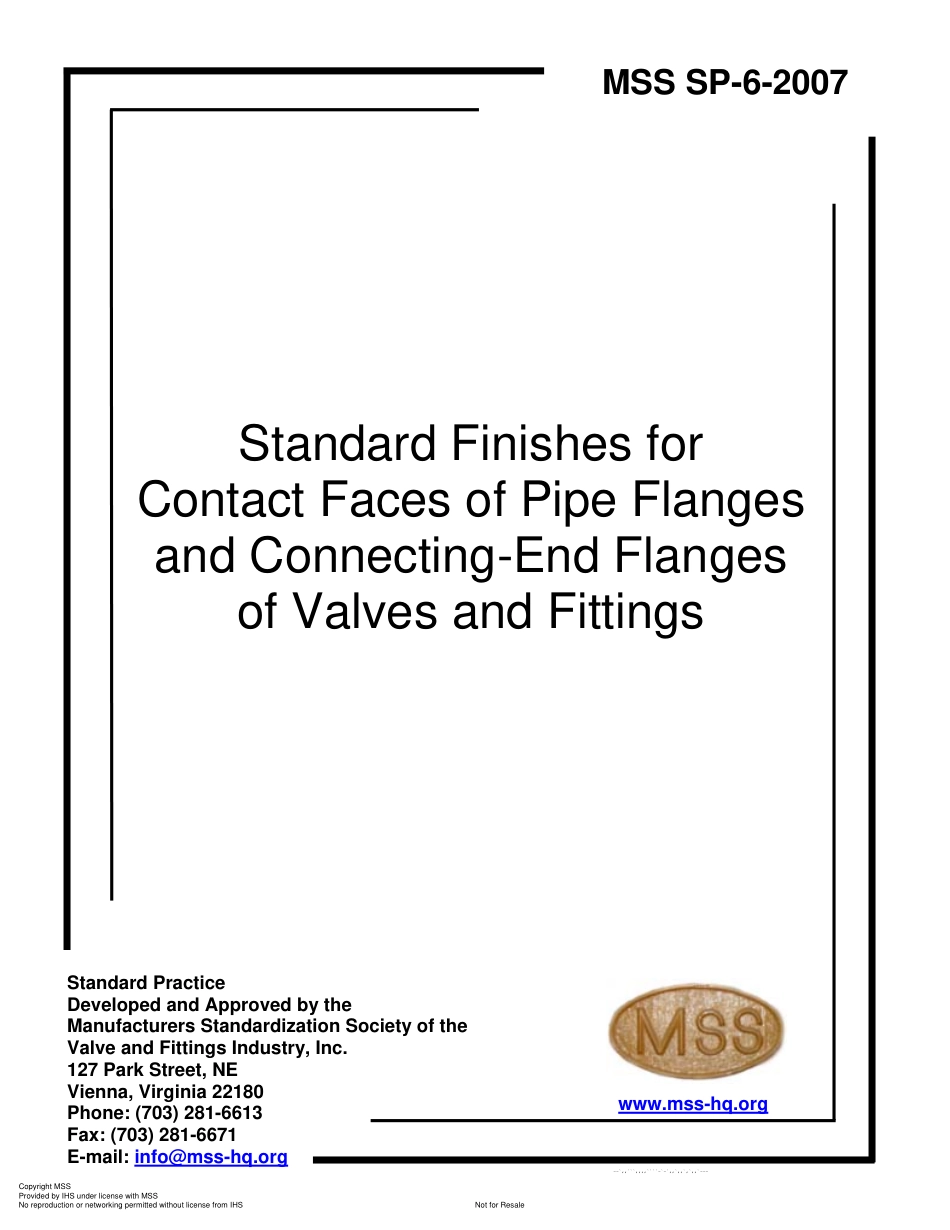 MSS SP-6-2007 管法兰以及阀门和管件端法兰的接触面标准精度.pdf_第1页