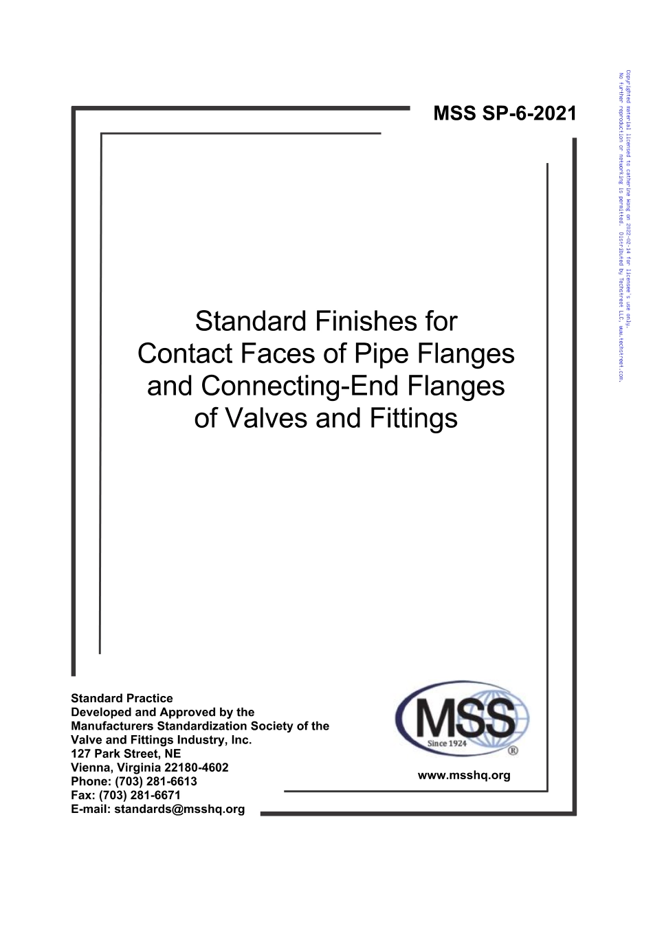 MSS SP-6-2021 英文版 管法兰以及阀门和管件端法兰的接触面标准精度.pdf_第1页