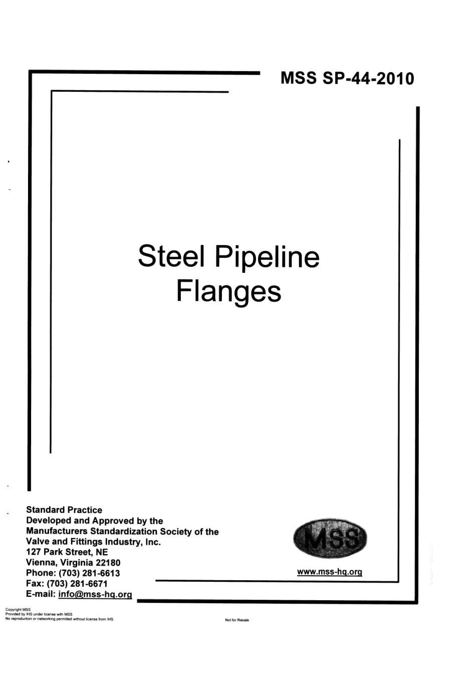 MSS SP-44-2010 钢制管道法兰 Steel Pipeline Flanges.pdf_第1页