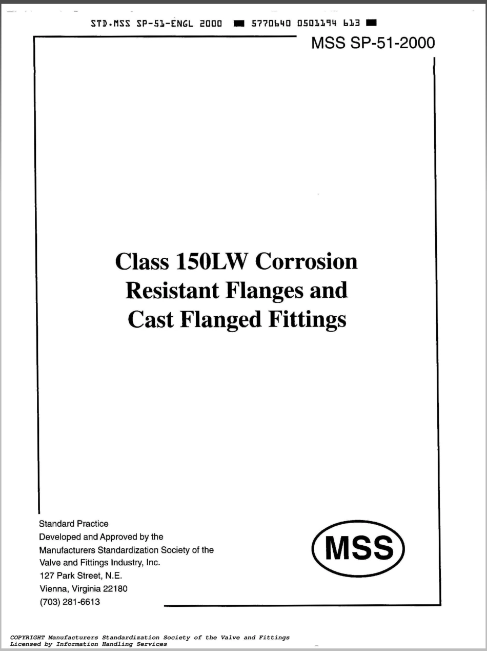 MSS SP-51-2000 Class 150LW Corrosion Resistant Flanges and Cast Flanged Fitt..pdf_第1页