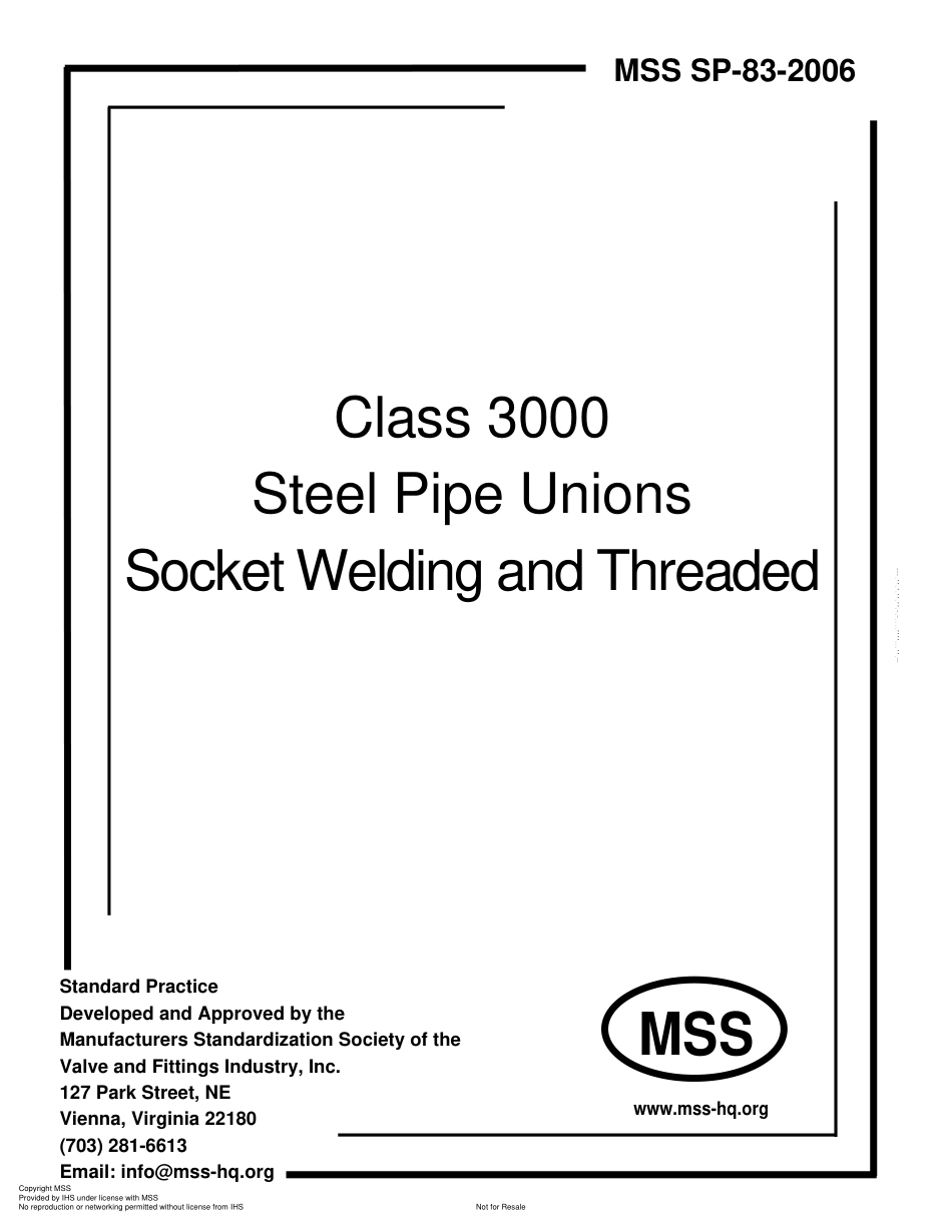 MSS SP-83-2006 CLASS 3000 STEEL PIPE UNIONS SOCKET WELDING AND THREADED.pdf_第1页