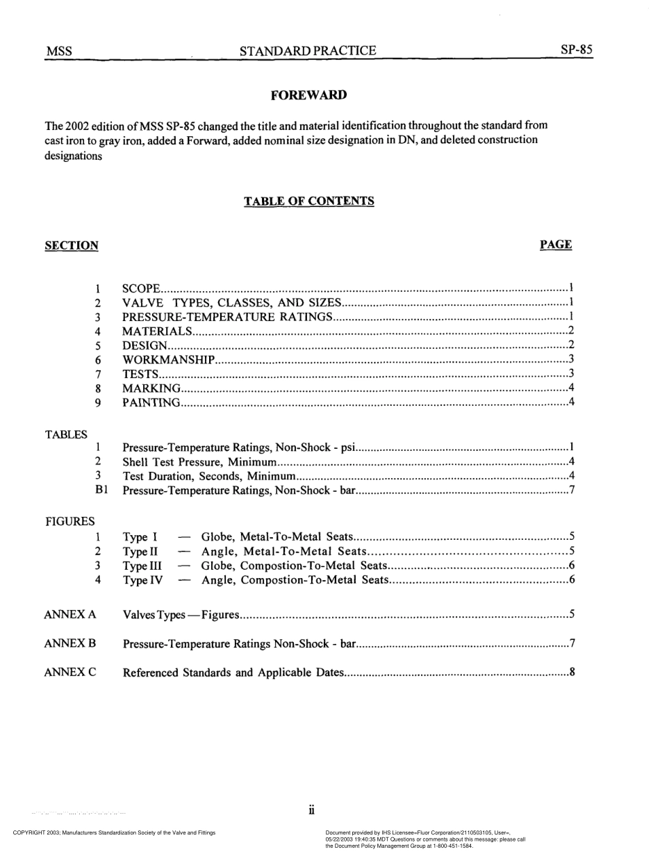 MSS SP-85-2002 法兰端和螺纹端灰铸铁截止阀和角阀 GRAY IRON GLOBE &ANGLE VALVES FLANGED AND THREADED ENDS.pdf_第3页