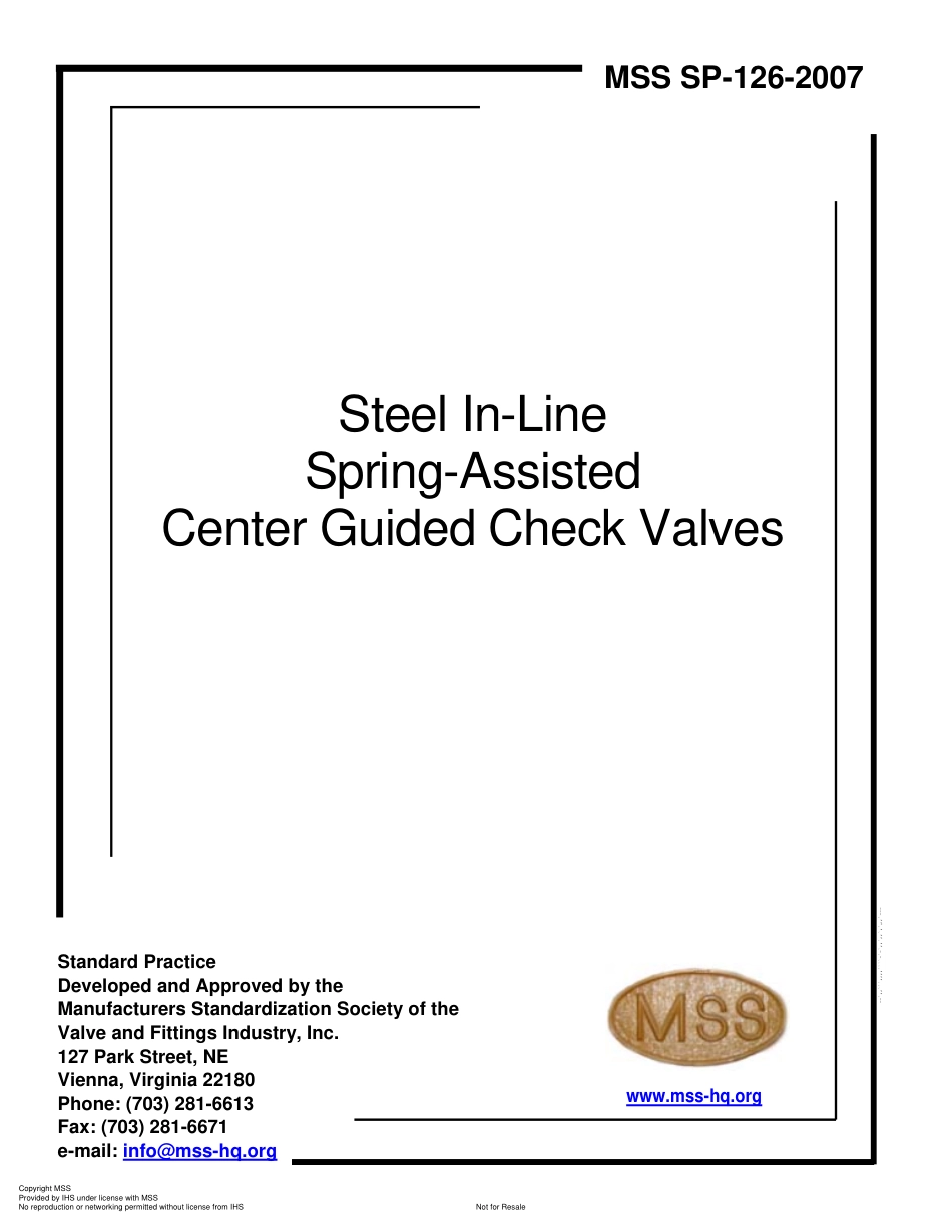 MSS SP-126-2007 Steel In-Line Spring-Assisted Center Guided Check Valves.pdf_第1页