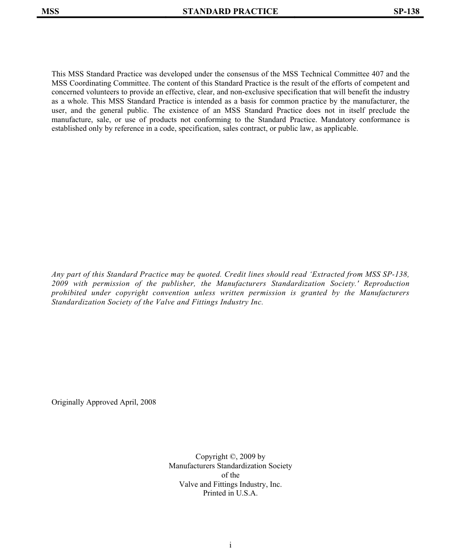 MSS SP-138-2009 QUALITY STANDARD PRACTICE FOR OXYGEN CLEANING OF VALVES &amp;amp; FITTINGS.pdf_第2页