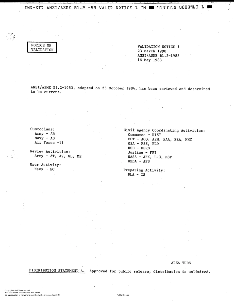 ASME B1.2-1983(R1990) GAGES AND GAGING FOR UNIFIED INCH SCREW THREADS.pdf_第1页
