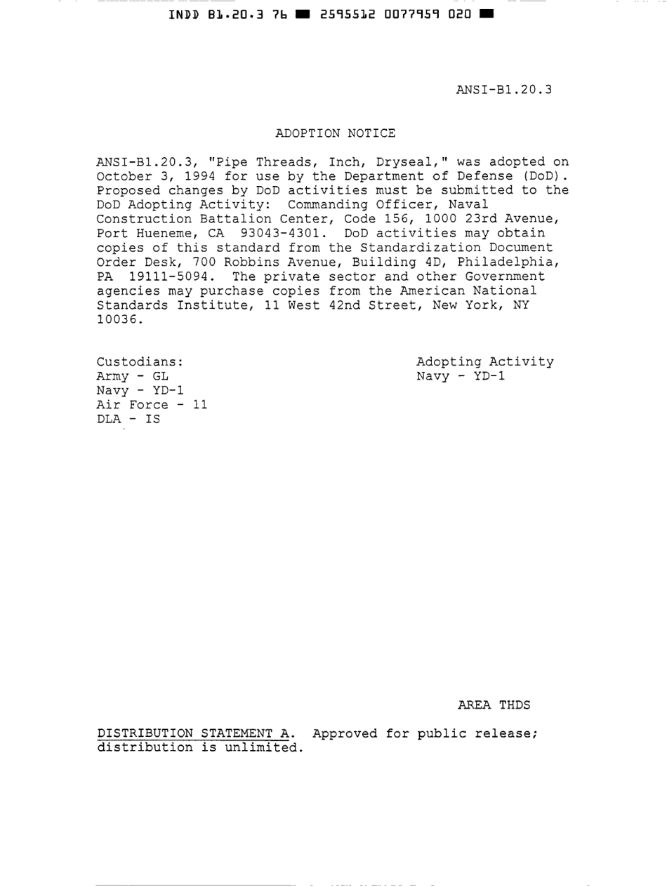 ASME B1.20.3-1976 INCH DRYSEAL PIPE THREAD ( INCH ).pdf_第1页