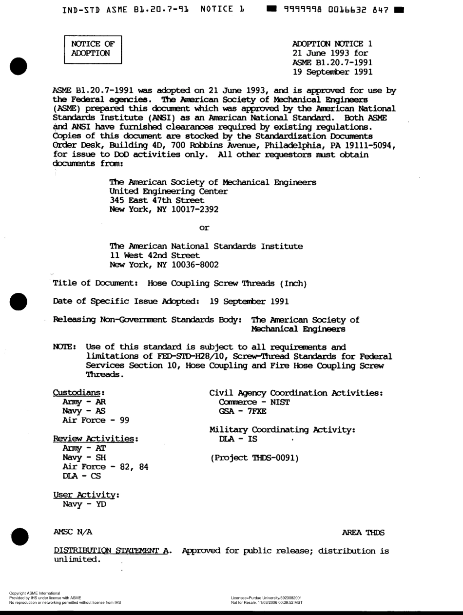 ASME B1.20.7-1991 HOSE COUPLING SCREW THREAD ( INCH ).pdf_第1页