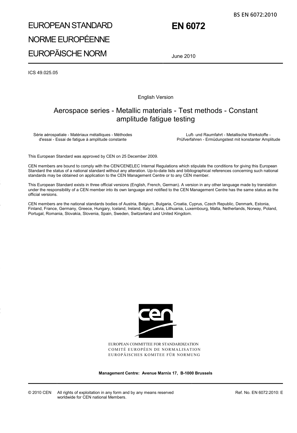 BS EN 6072-2010 Aerospace series Metallic materials Test methods Constant amplitude fatigue testing.pdf_第3页