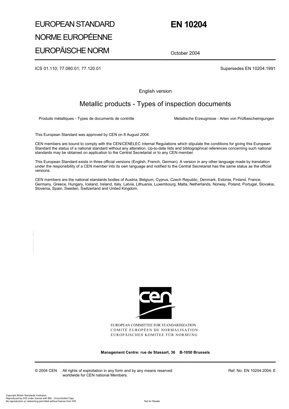 BS EN 10204-2004 Metallic Products - Types of Inspection documents.pdf_第3页