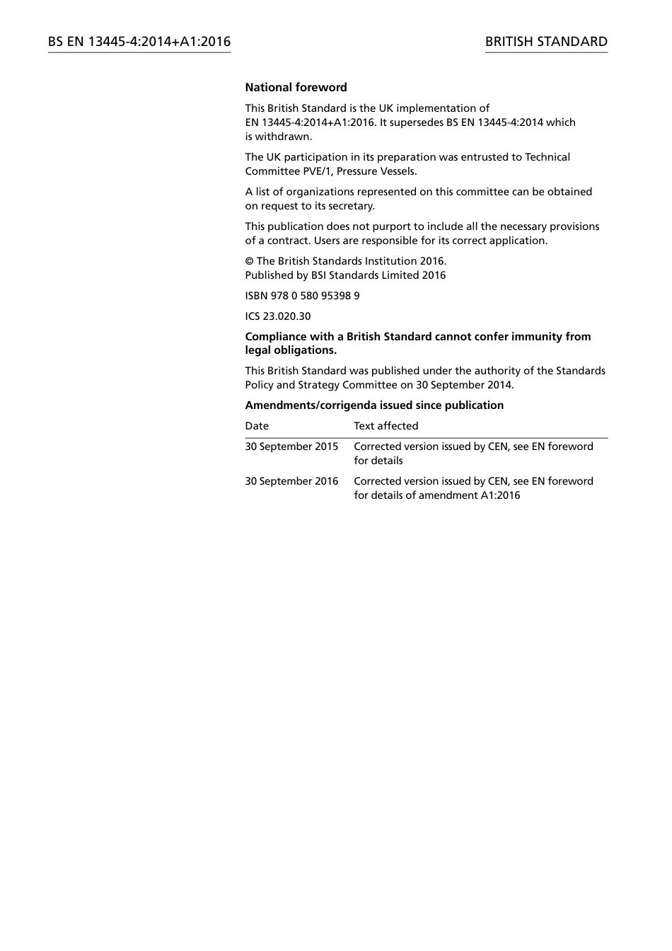 BS EN 13445-4-2014 A1-2016 Unfired pressure vessels. Fabrication.pdf_第2页