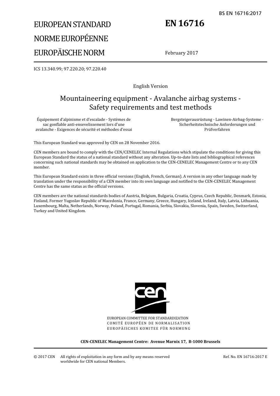 BS EN 16716-2017 Mountaineering equipment - Avalanche airbag systems - Safety re.pdf_第3页