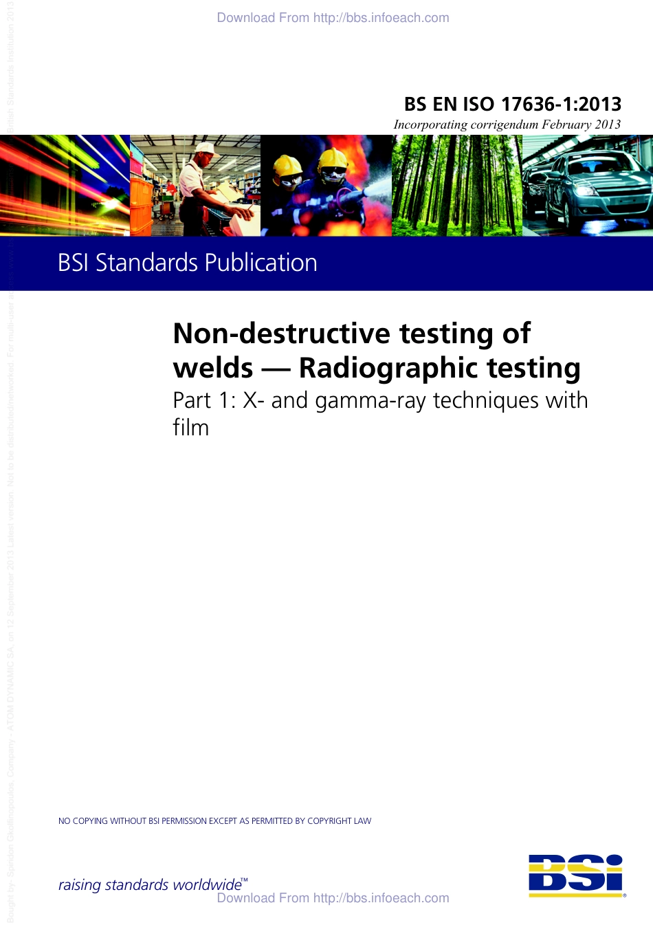 BS EN ISO 17636-12013 Non-destructive testing of welds - Radiographic testing - .pdf_第1页