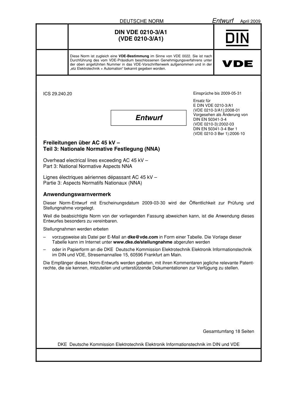 VDE 0210-3 A1 E DIN VDE 0210-3 A1 2009-04.pdf_第1页