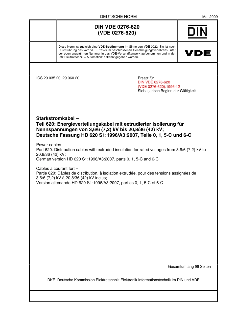 VDE 0276-620 DIN VDE 0276-620 2009-05.pdf_第1页