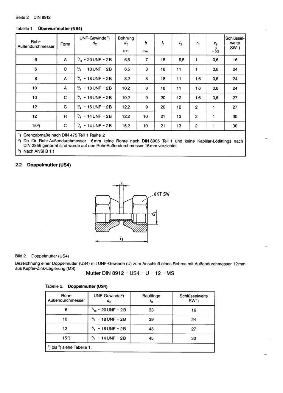 DIN 8912 1990 Coupling nuts and screwed plugs for use with PN 40 flared flange s.pdf_第2页