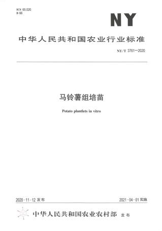 【农业行业标准】NY∕T 3761-2020 马铃薯组培苗.pdf