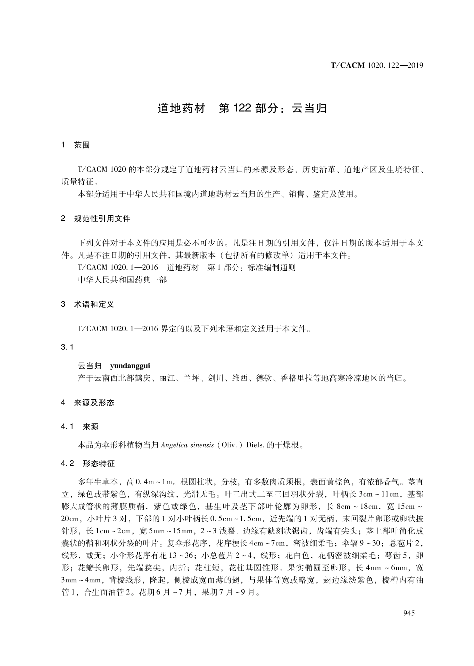 【团体标准】T∕CACM 1020.122-2019 道地药材 第122部分：云当归.pdf_第3页