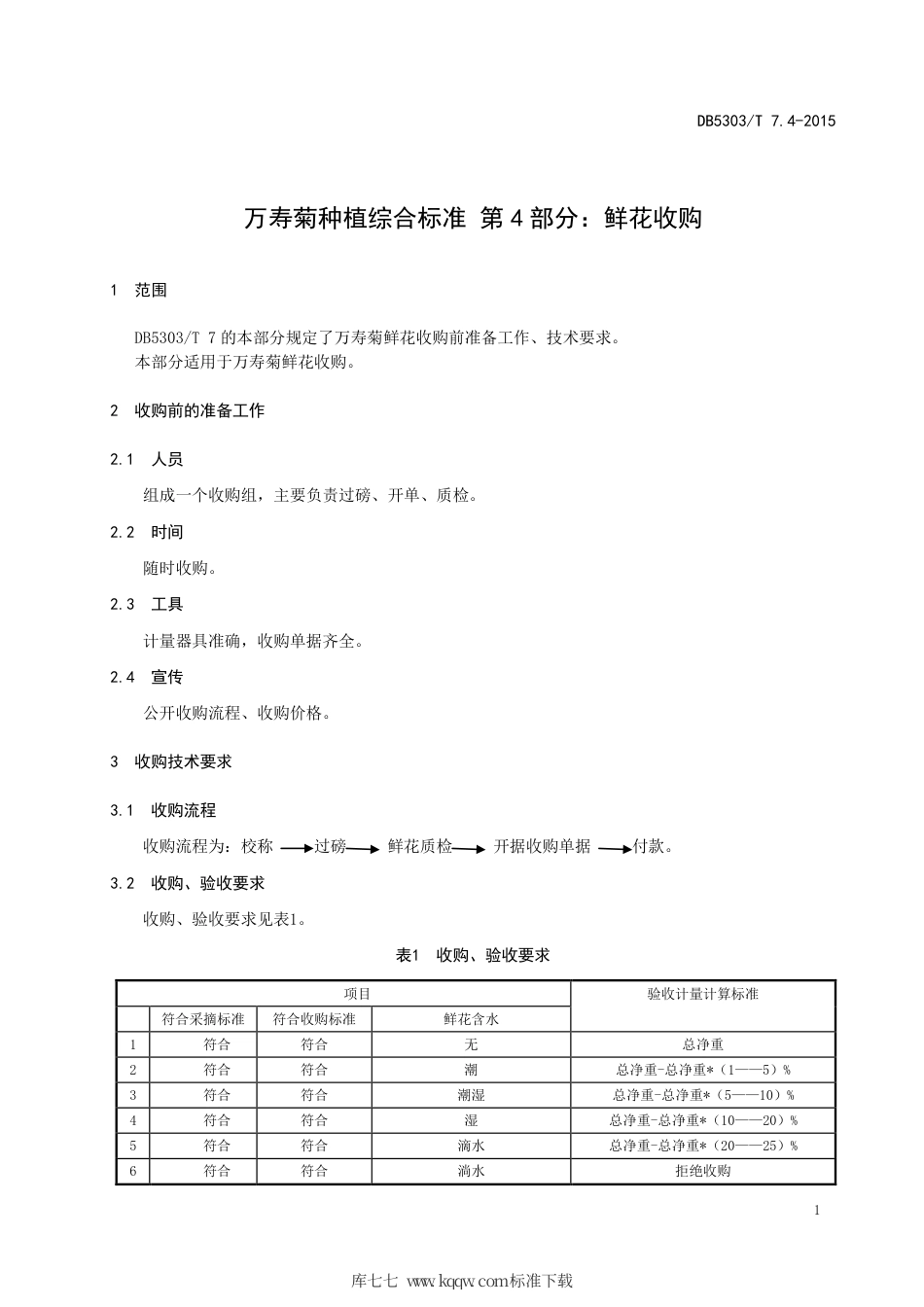 【地方标准】DB5303∕T 7.4-2015 沾益万寿菊种植综合标准 第4部分：鲜花收购.pdf_第3页