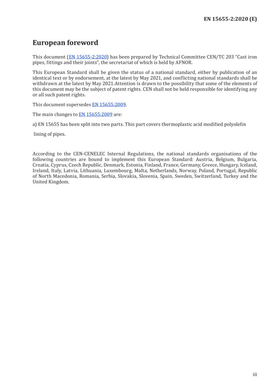 EN 15655-2-2020 球墨铸铁管、管件和附件球墨铸铁管和管件有机衬里的要求和试验方法 第2部分：热塑性酸改性聚烯烃（TMPO）衬里.pdf_第3页