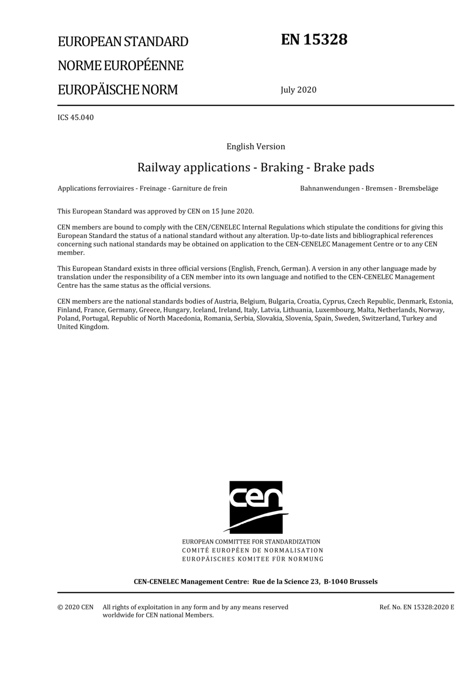 EN 15328-2020 铁路应用.制动.制动片.pdf_第1页