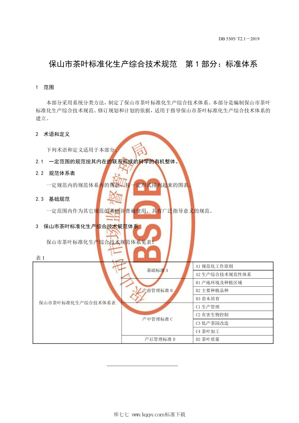 DB5305∕T 2.1-2019 保山市茶叶标准化生产综合技术规范 第1部分：标准体系.pdf_第3页
