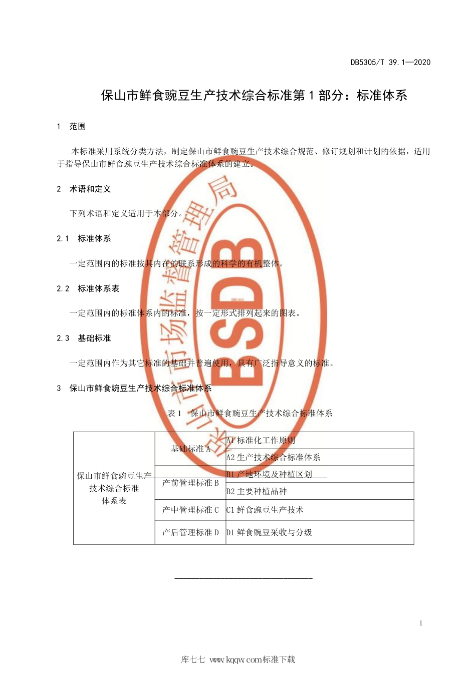 DB5305∕T 39.1-2020 保山市鲜食豌豆生产技术综合标准 第1部分：标准体系.pdf_第3页