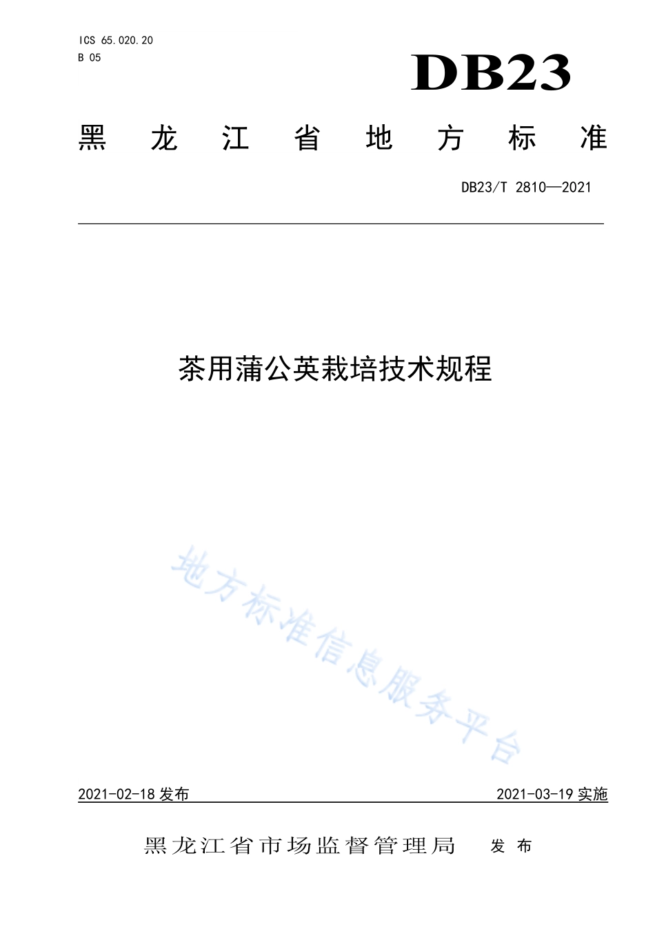 DB23T2810-2021茶用蒲公英栽培技术规程.pdf_第1页