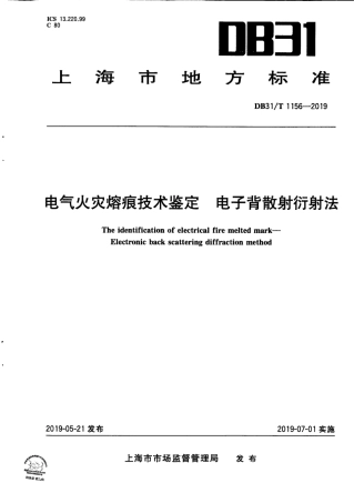 【地方标准】DB31∕T 1156-2019 电气火灾熔痕技术鉴定 电子背散射衍射法.pdf