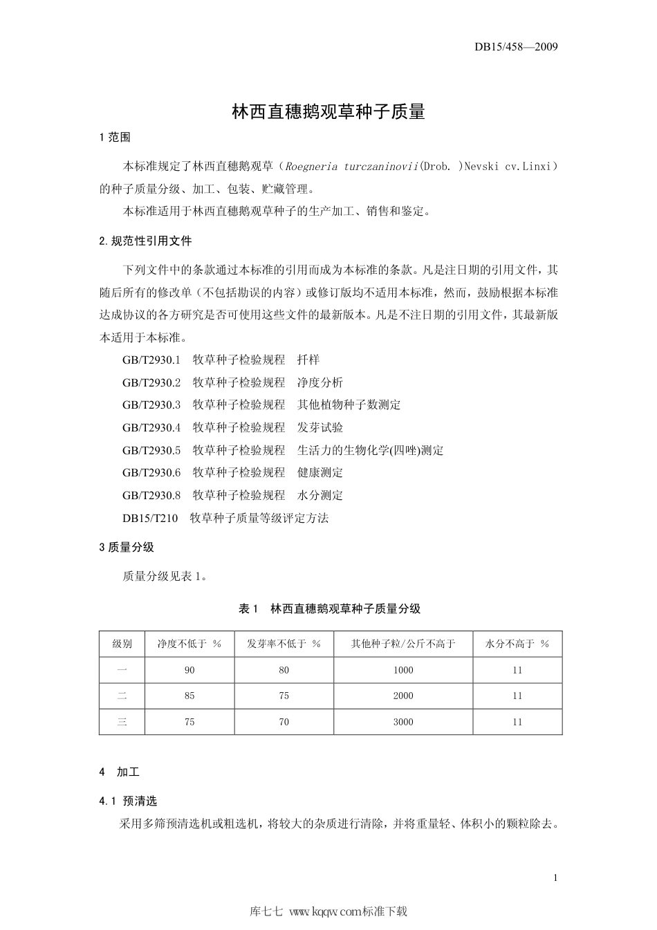 【地方标准】DB15∕458-2009 林西直穗鹅观草种子质量.pdf_第3页